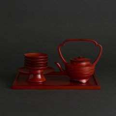 根来塗酒器揃え（酒器・盃台・盃5客・角盆）の画像