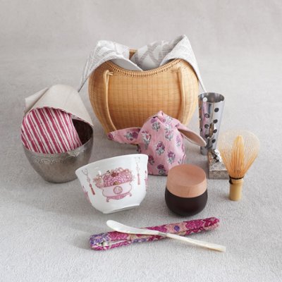 ピンクの茶籠　手描きシノワズリの画像