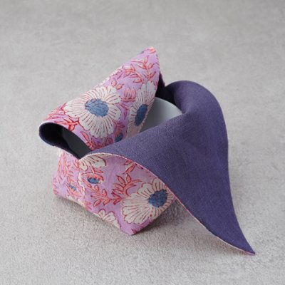 茶碗袋S81　麻×インド更紗の画像
