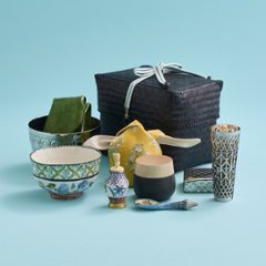 【限定１】つちやまり♡茶碗と振出と茶杓スプーンの茶籠　アイリス金彩の画像