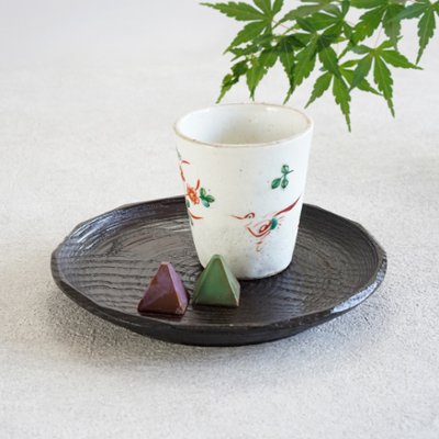 花鳥文美濃焼湯呑み＋沢栗平山皿（5寸）1客の画像