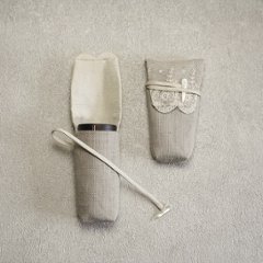 茶筅筒袋01　麻×レースの画像