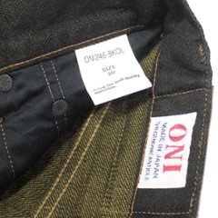 鬼デニム12oz経糸ブラック × 緯糸オリーブデニムジーンズ｢246-BKOL｣画像