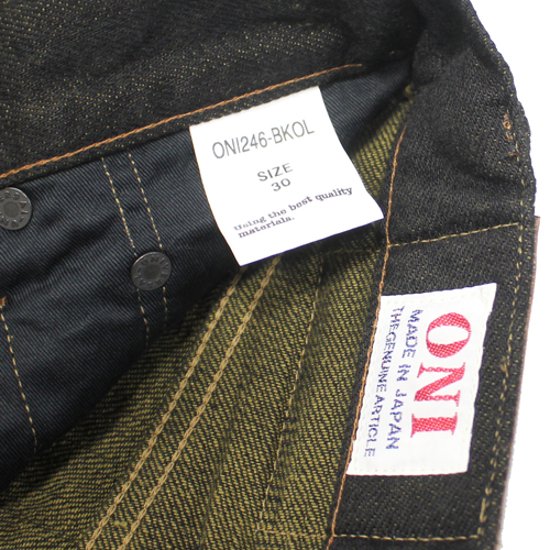 鬼デニム12oz経糸ブラック × 緯糸オリーブデニムジーンズ｢246-BKOL｣画像