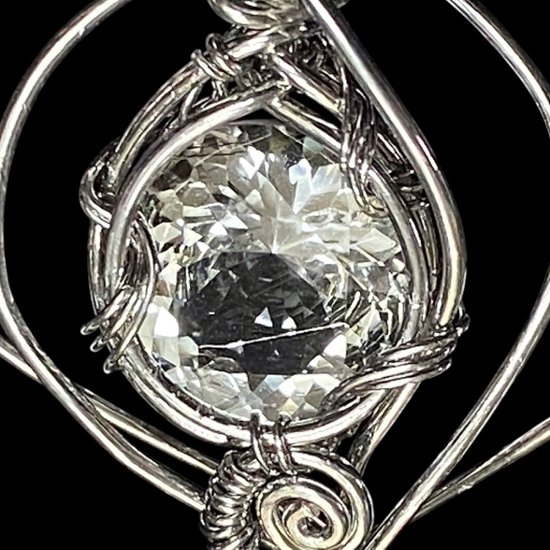 天然石 水晶 ペンダント シルバーワイヤー ジュエリー ネックレス（25105）シルバー磨き用布付 画像