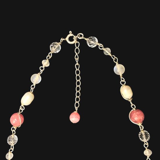 天然石 インカローズ シルバーワイヤー ジュエリー ネックレス（25111）シルバー磨き用布付 ハンドメイド（限定品）画像