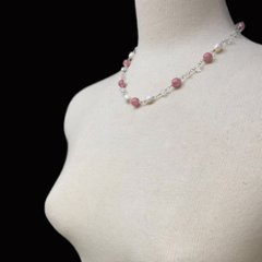天然石 インカローズ シルバーワイヤー ジュエリー ネックレス（25111）シルバー磨き用布付 ハンドメイド（限定品）画像
