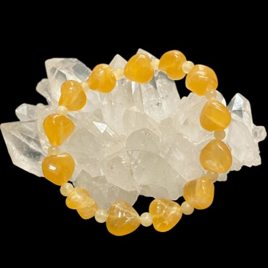 天然石 カービングハート アラゴナイトブレスレット  (25130) 画像