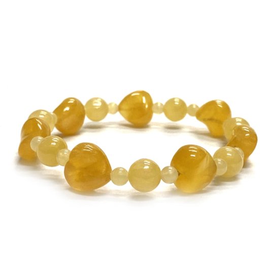 天然石 カービングハート アラゴナイトブレスレット  (25131)  17cm画像