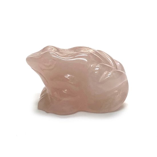 天然石 ローズクォーツ  蛙  カエル 置物（2602）「おまかせ品」オーガンジー巾着付き画像