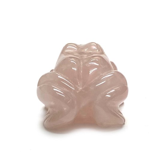 天然石 ローズクォーツ  蛙  カエル 置物（2602）「おまかせ品」オーガンジー巾着付き画像