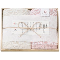 フェイスタオル2枚セット ピンク 今治謹製 紋織タオルの画像