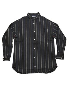 インデイゴリネンストライプショートワイドカラーシャツ　（MADE IN JAPAN)の画像