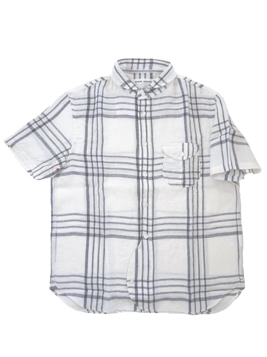 リネン大柄チェックラウンドカラーシャツ(MAIDE IN JAPAN)画像