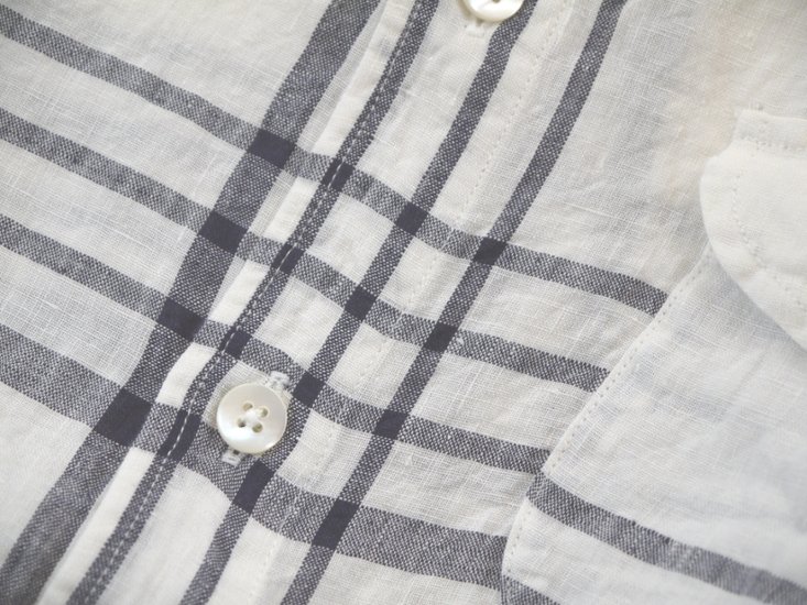 リネン大柄チェックラウンドカラーシャツ(MAIDE IN JAPAN)画像