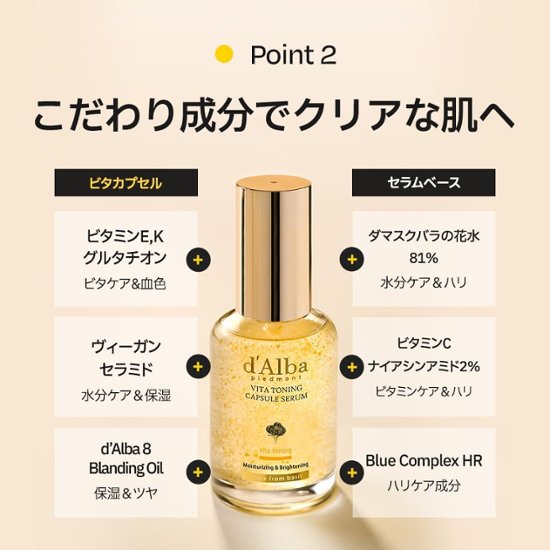d’Alba(ダルバ) ビタトーニングカプセルセラム 50ml 美白 くすみ メラニン しみ ナイアシンアミド ビタミンC グルタチオン セラム 美容液 保湿 潤い 乾燥肌 敏感肌 ヴィーガン画像