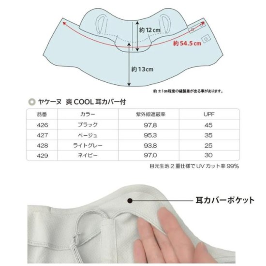 ヤケーヌ 爽クール 耳カバー付き UVカット フェイスカバー マスク画像