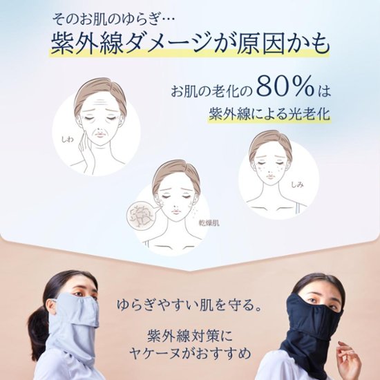 ヤケーヌ 目尻プラス スナップボタン留め UVカット フェイスカバー マスク画像