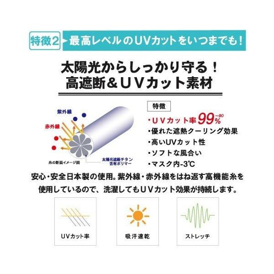 ヤケーヌ 目尻プラス 耳カバー付き スナップボタン留め UVカット フェイスカバー マスク画像