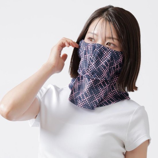 ヤケーヌ 爽クール ネオン スナップボタン留め UVカット フェイスカバー マスク画像