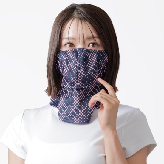 ヤケーヌ 爽クール ネオン スナップボタン留め UVカット フェイスカバー マスク画像