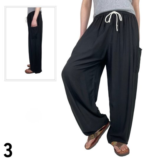 アラジンパンツ　タイパンツ　ウエストゴムヒモ　お部屋着　タイマッサージ　ヨガ　パジャマ　無地画像