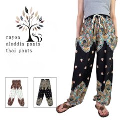 アラジンパンツ　タイパンツ　レーヨン　部屋着　ヨガ　タイマッサージ　男女兼用　ウエスト２タイプ【T柄】の画像