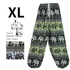 アラジンパンツ　タイパンツ　ウエストゴムヒモ　お部屋着　タイマッサージ　ヨガ　パジャマ　ゆったり　XLサイズ　【象E柄】の画像