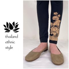 レギンス　すそ蓮柄　プリント　レーヨン　夏　伸縮性の画像