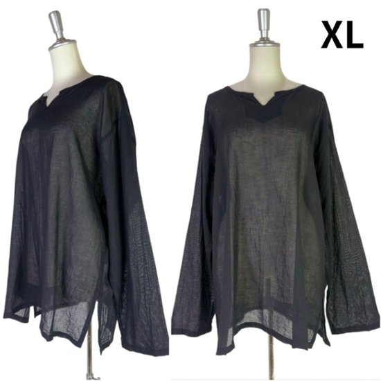 クルタ　シアーコットン　長袖　無地　画像