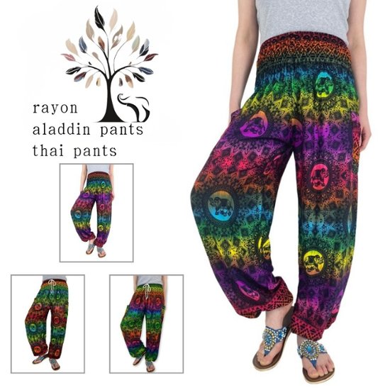 アラジンパンツ　タイパンツ　レーヨン　部屋着　ヨガ　タイマッサージ　男女兼用　ウエスト2タイプ　【4010柄】画像