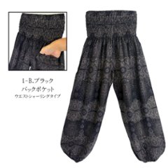 アラジンパンツ　タイパンツ　レーヨン　部屋着　ヨガ　タイマッサージ　男女兼用　ウエスト２タイプ　【G柄】画像