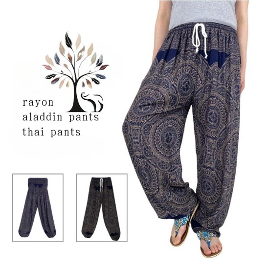 アラジンパンツ　タイパンツ　レーヨン　部屋着　ヨガ　タイマッサージ　男女兼用　ウエスト2タイプ　【Ｌ柄】画像
