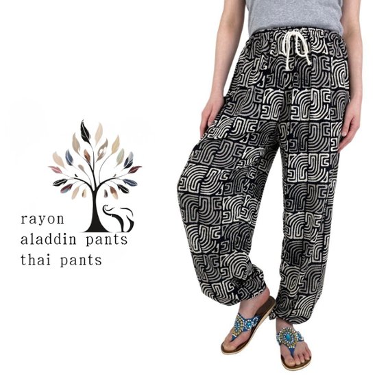 アラジンパンツ　タイパンツ　レーヨン　部屋着　ヨガ　タイマッサージ　男女兼用　ウエスト2タイプ　【01柄】画像