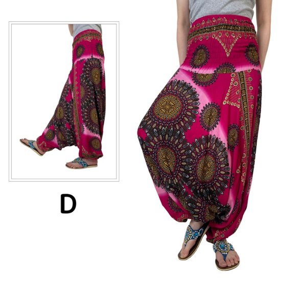 サルエルパンツ　タイパンツ　レーヨン　ヨガ　サロペット2Way　男女兼用　お部屋着　パジャマ　【400柄】　画像