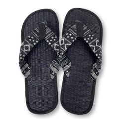 い草サンダル　和風　和装　ルームサンダル　スリッパ　軽量　鼻緒タイプ１ブラックゲリ生地　画像