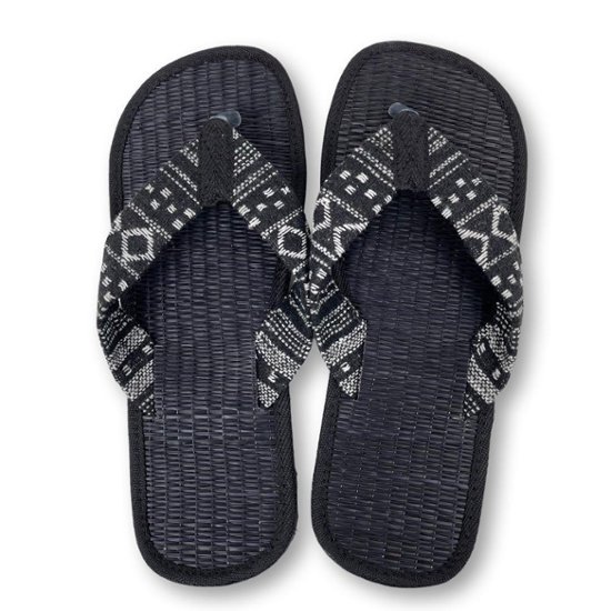 い草サンダル　和風　和装　ルームサンダル　スリッパ　軽量　鼻緒タイプ１ブラックゲリ生地　画像