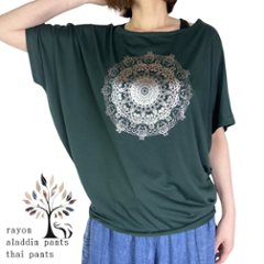 Tシャツ　ドルマン袖　夏　薄手　涼しい　ラメプリント　曼荼羅柄の画像