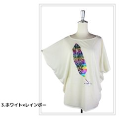 Tシャツ　ドルマン袖　夏　薄手　涼しい　ラメプリント　羽根柄画像