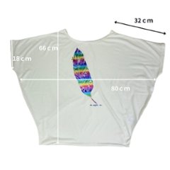 Tシャツ　ドルマン袖　夏　薄手　涼しい　ラメプリント　羽根柄画像