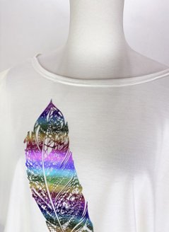 Tシャツ　ドルマン袖　夏　薄手　涼しい　ラメプリント　羽根柄画像