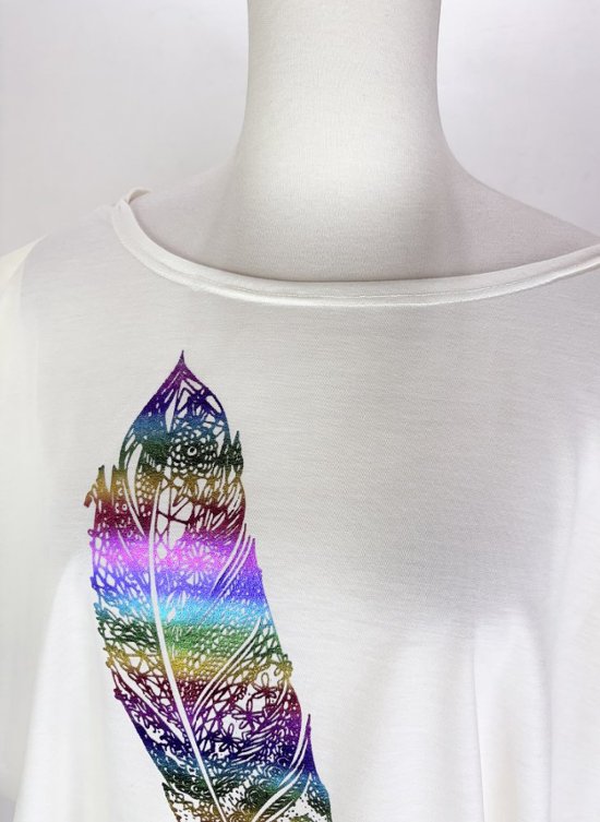 Tシャツ　ドルマン袖　夏　薄手　涼しい　ラメプリント　羽根柄画像