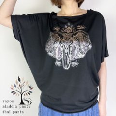 Tシャツ　ドルマン袖　夏　薄手　涼しい　ラメプリント　象柄の画像