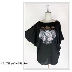 Tシャツ　ドルマン袖　夏　薄手　涼しい　ラメプリント　象柄画像