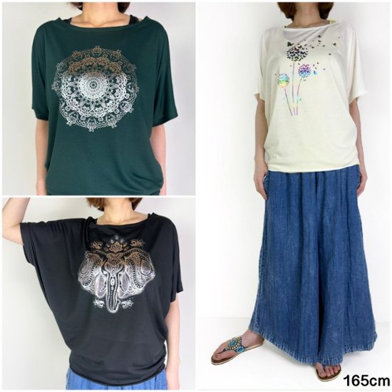 Tシャツ　ドルマン袖　夏　薄手　涼しい　ラメプリント　象柄画像