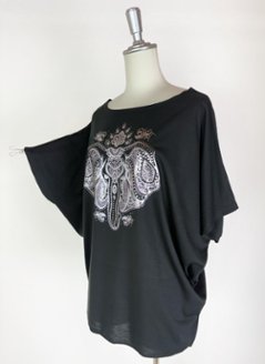 Tシャツ　ドルマン袖　夏　薄手　涼しい　ラメプリント　象柄画像