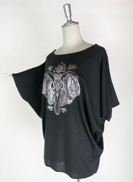 Tシャツ　ドルマン袖　夏　薄手　涼しい　ラメプリント　象柄画像