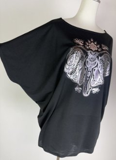 Tシャツ　ドルマン袖　夏　薄手　涼しい　ラメプリント　象柄画像