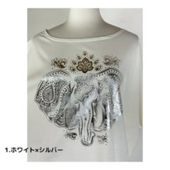 Tシャツ　ドルマン袖　夏　薄手　涼しい　ラメプリント　象柄画像