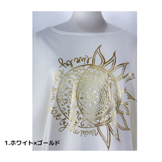 Tシャツ　ドルマン袖　夏　薄手　涼しい　ラメプリント　太陽と月柄画像